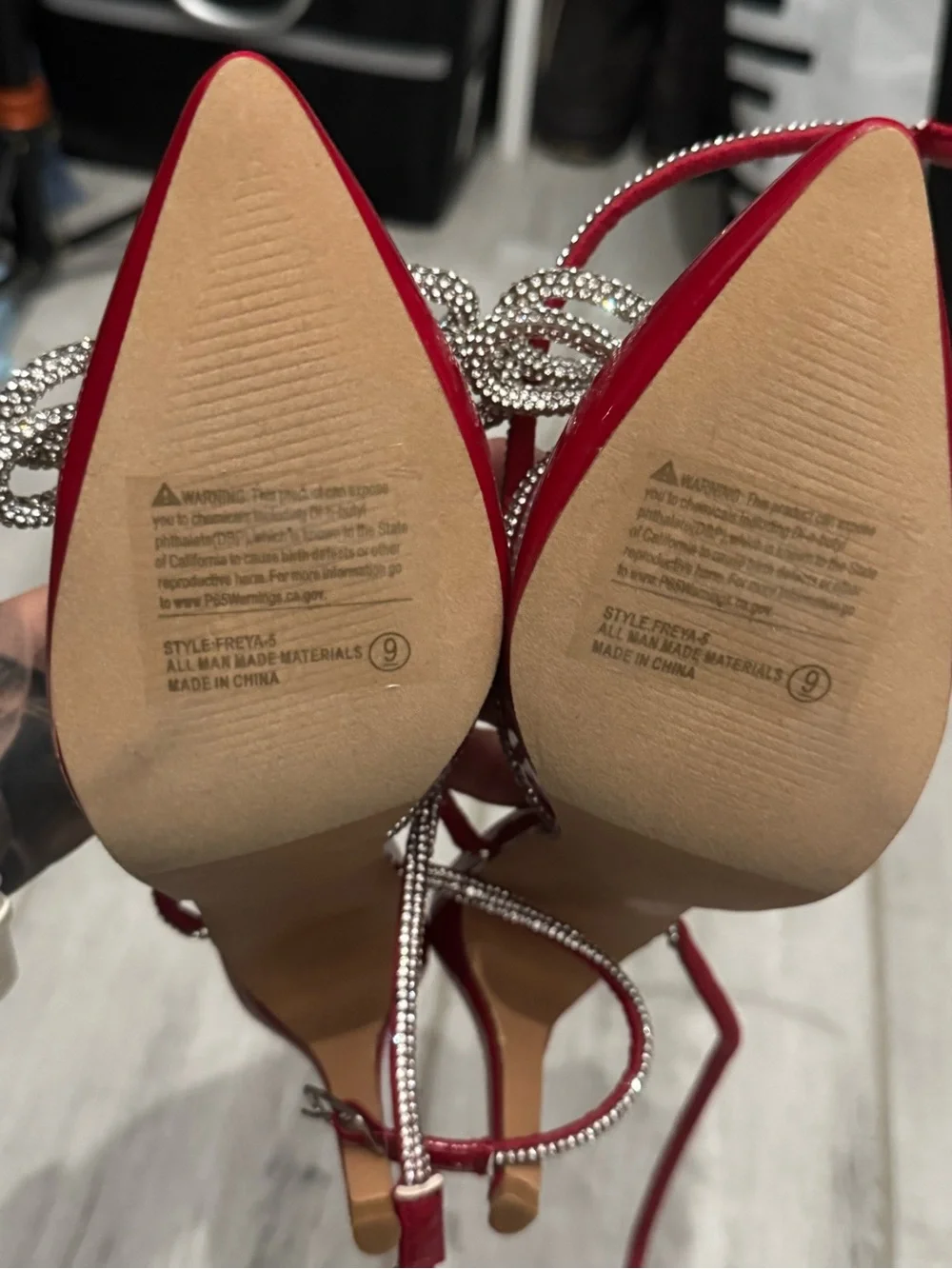 TOP Moda Red Patent Pointed Toe Slingback Heels with Crystal Bow